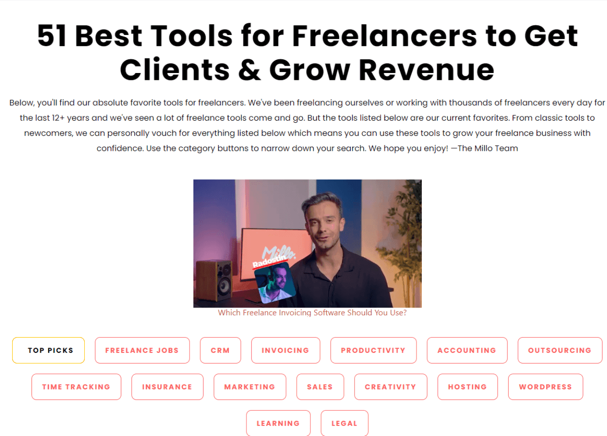 Example of tools provided by Millo