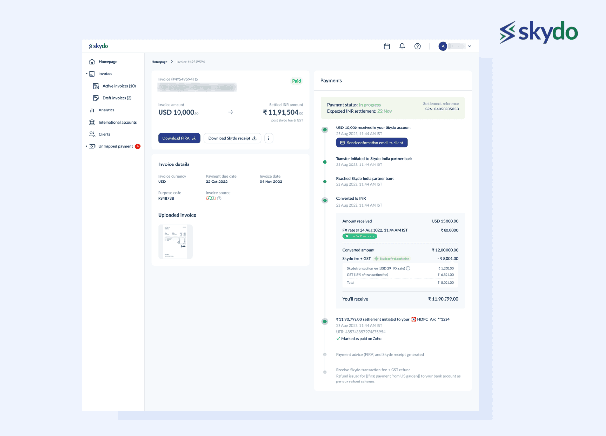 Payment Tracking for Zoho invoice