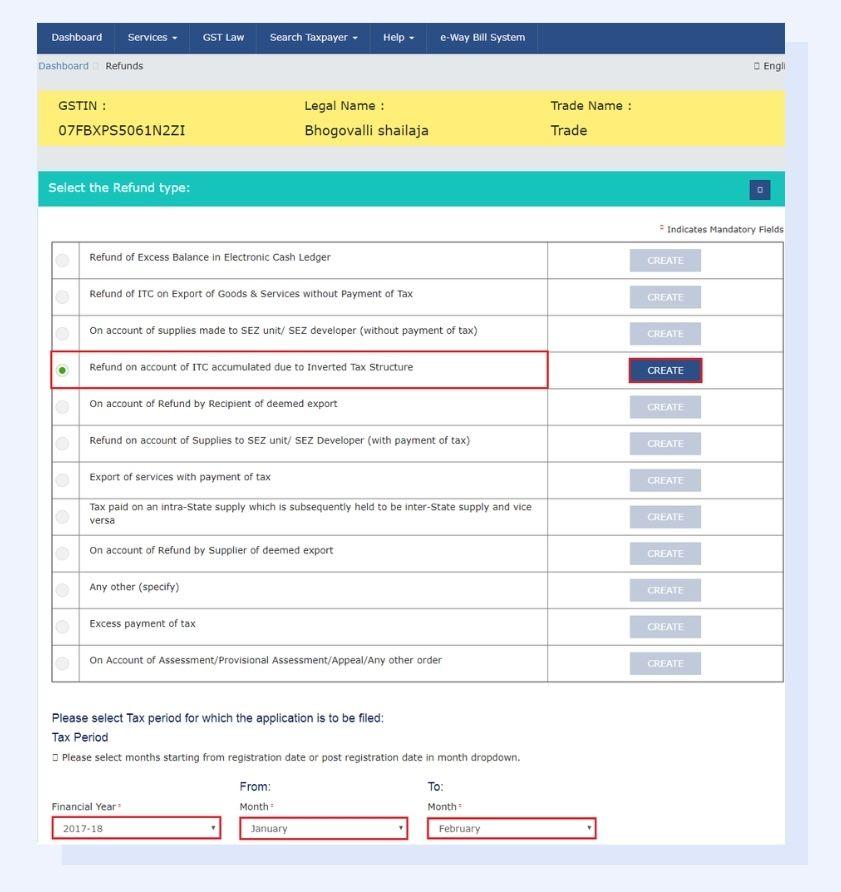 Select the Refund Type