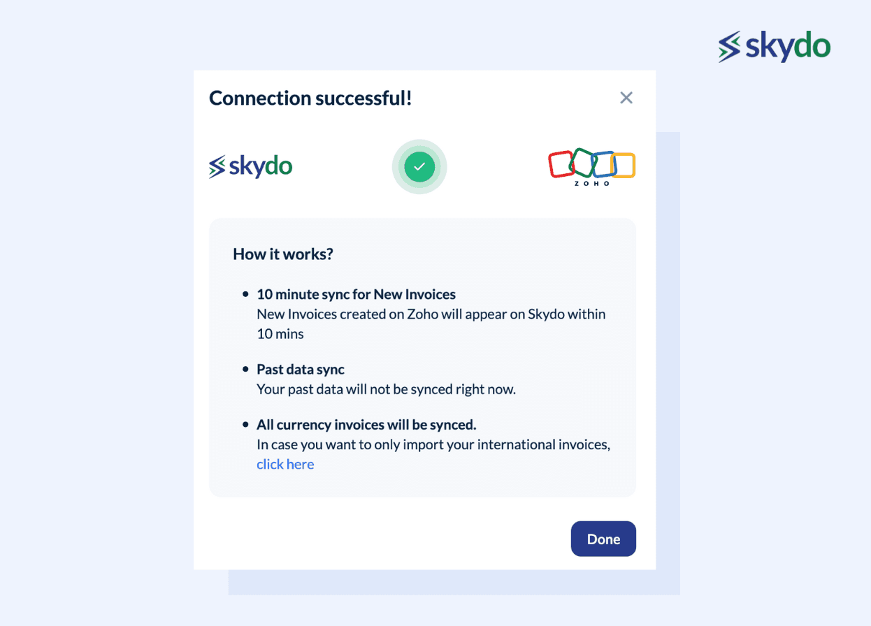 Suceessful Zoho integration in Skydo.png