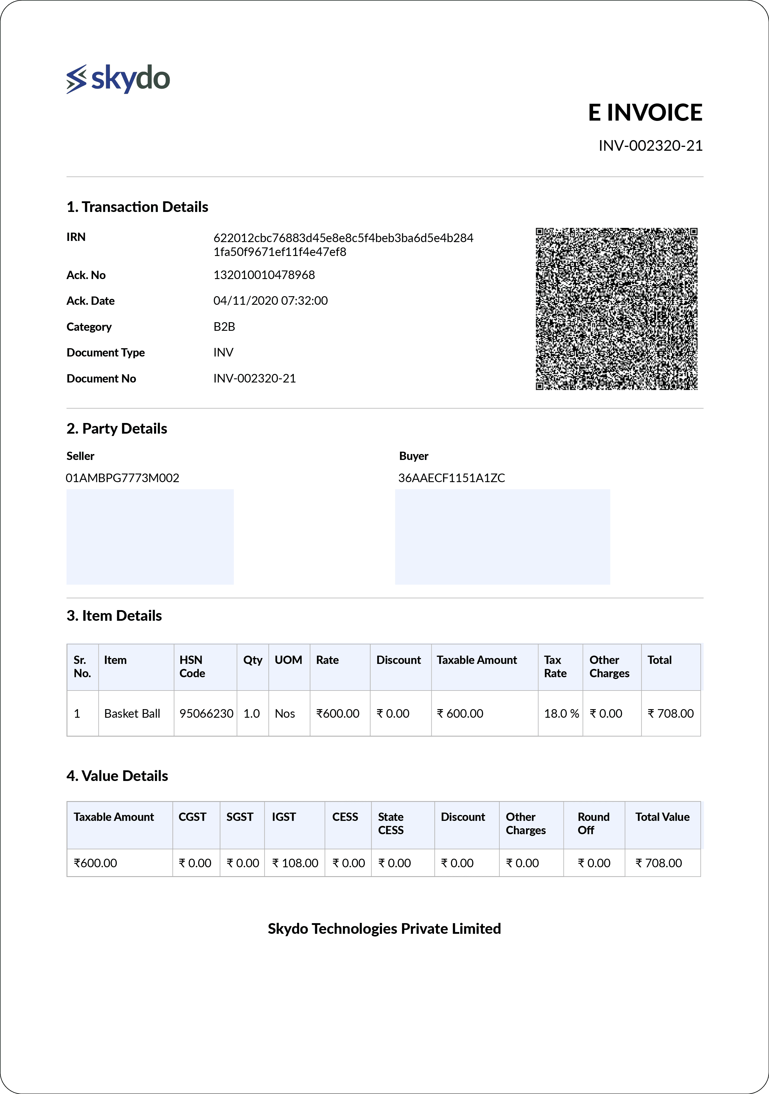 Skydo E-invoice Sample