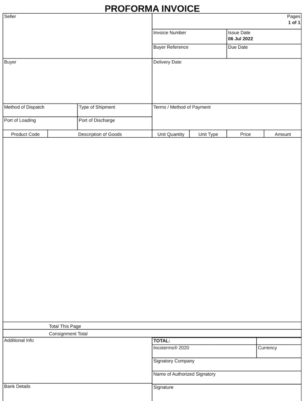 Proforma Invoice: 1