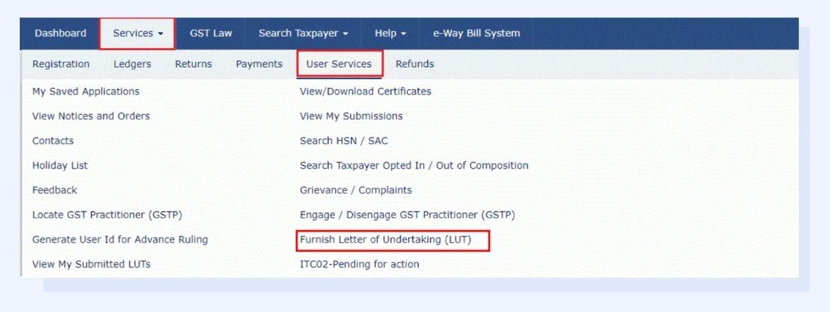 Navigate to the 'Services' tab and click 'User Services'