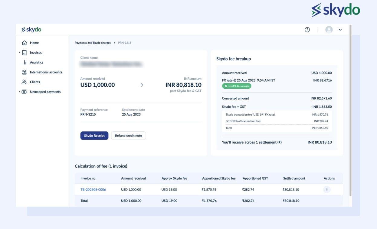 Payment and Skydo Charges _ Skydo Receipts