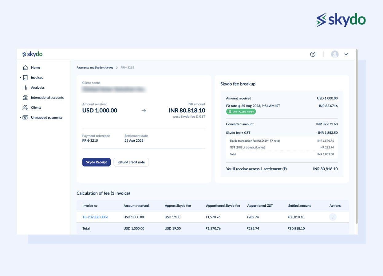Payment and Skydo Charges _ Skydo Receipts