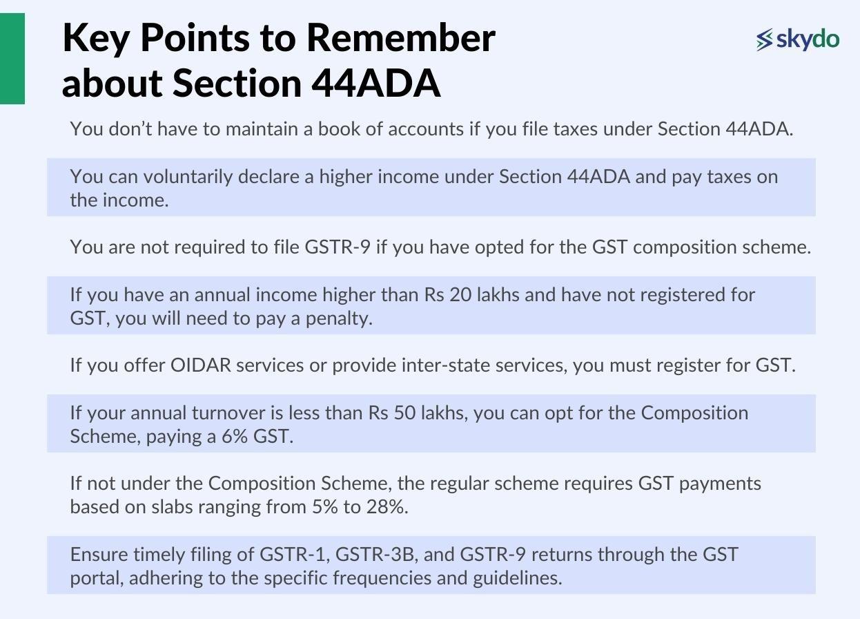 key points to remember while filing taxes or GST under Section 44ADA