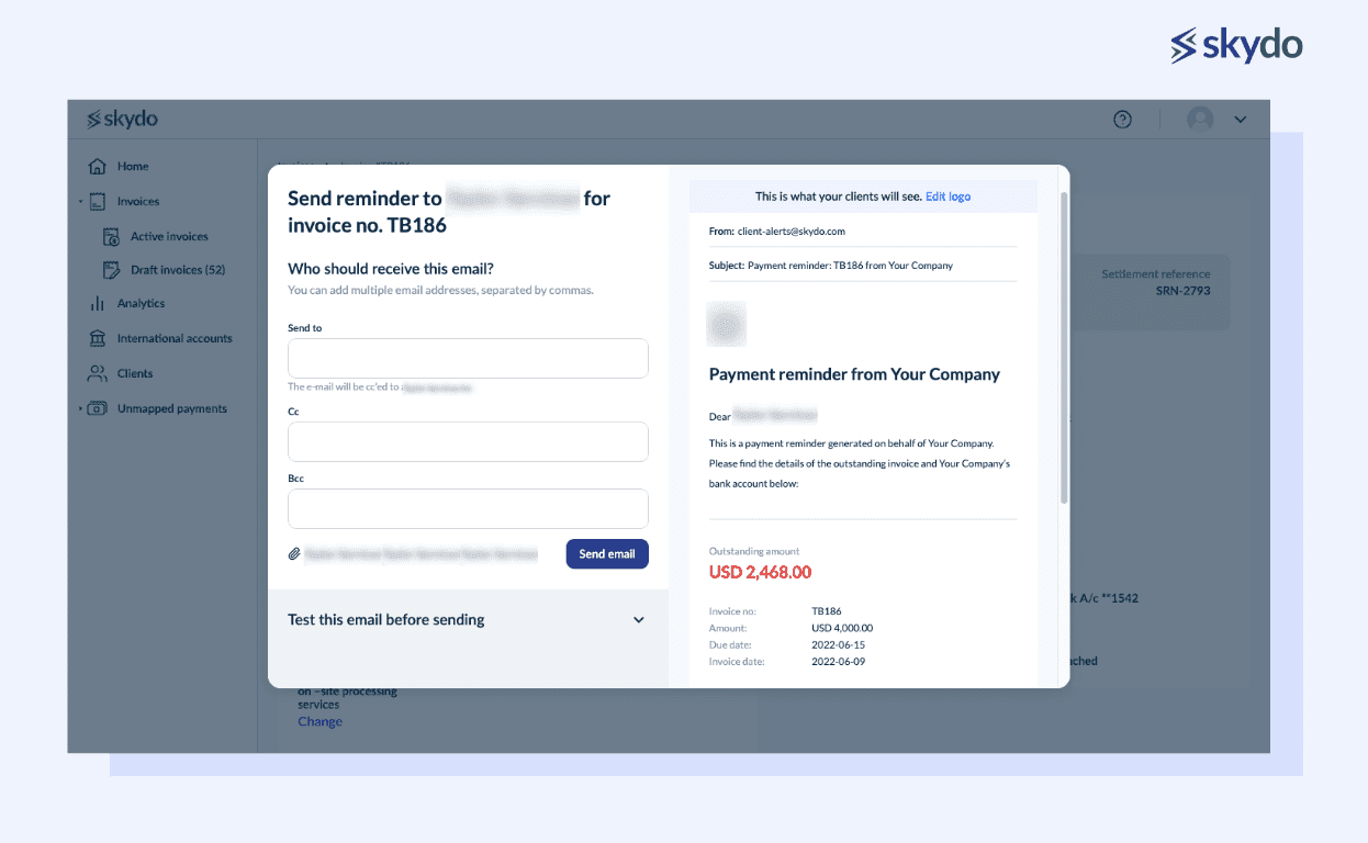 Sending and tracking payment reminders