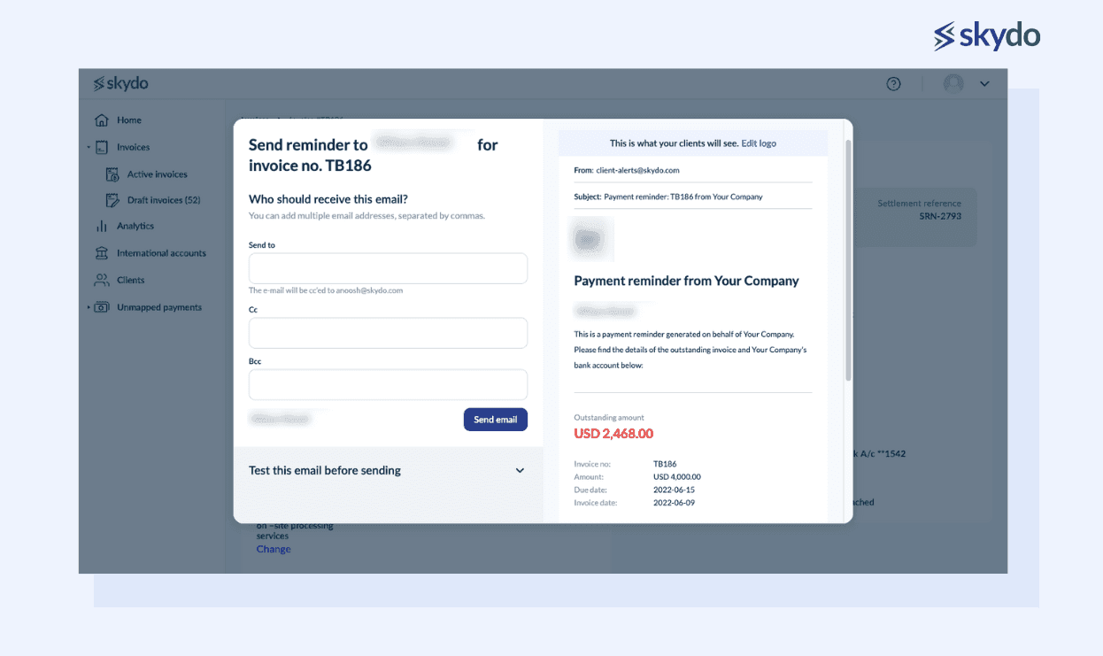 Sending payment reminders in one click