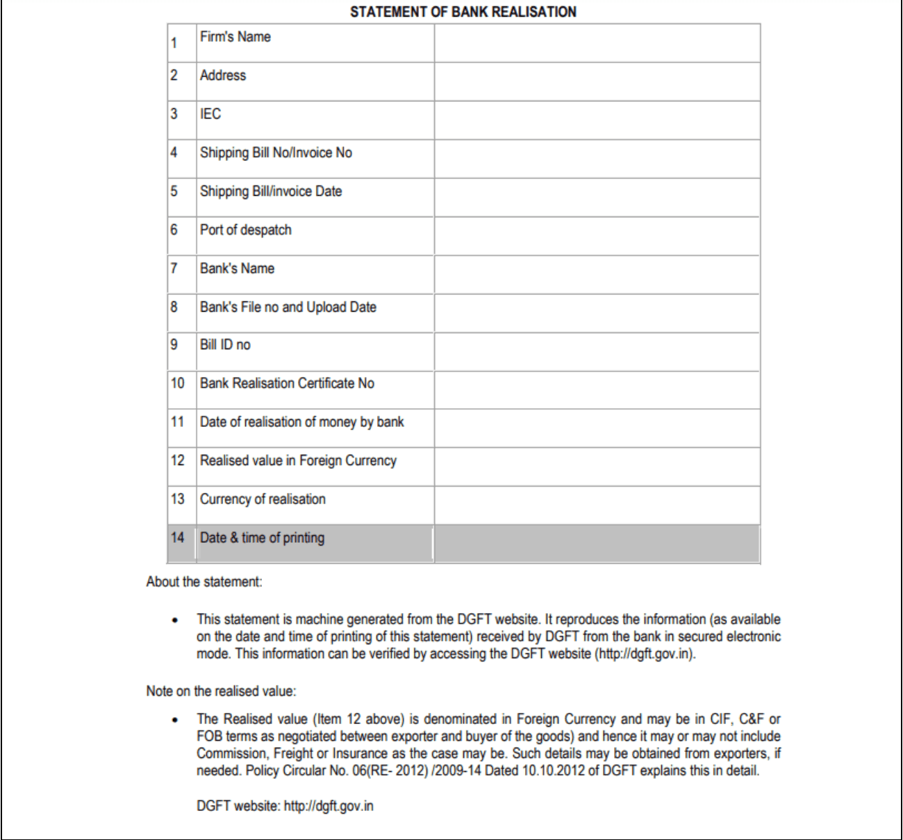 Bank Realisation Certificate Format
