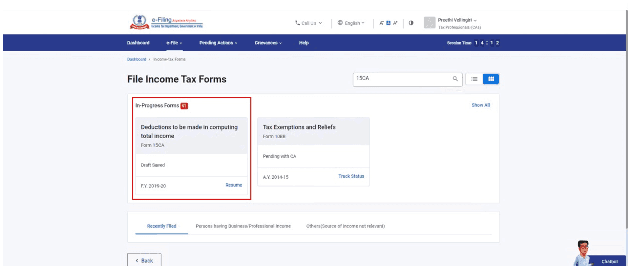 Filing Form 15 CA CB screenshot