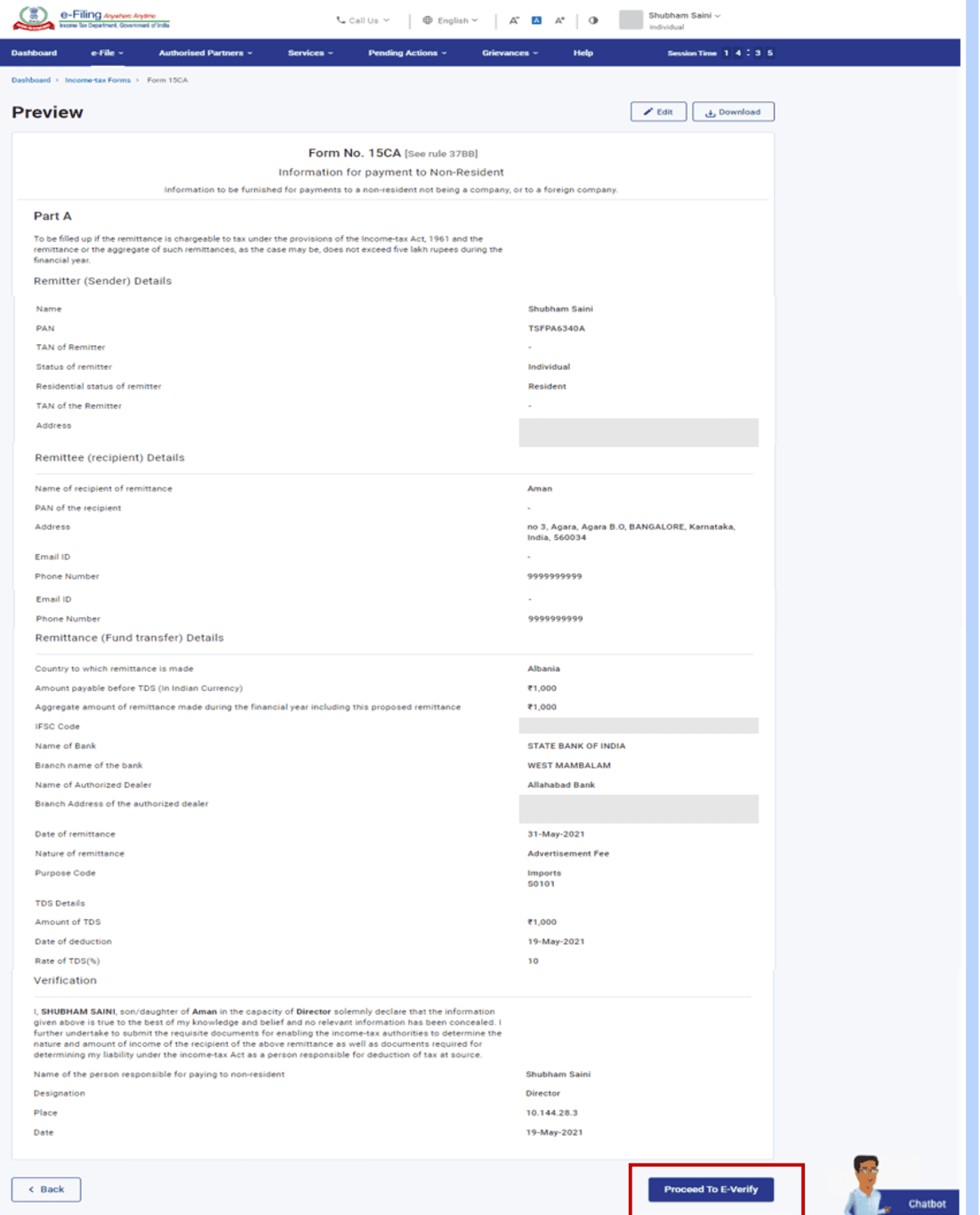 Filing Form 15 CA CB screenshots